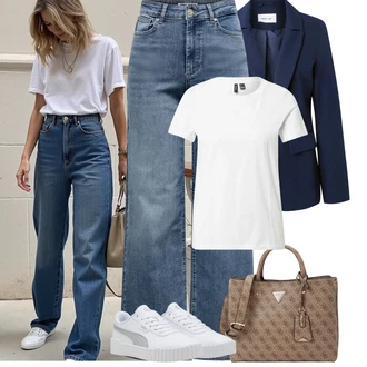 Outfit s Bílá/Šedá/Krémová Tričko/Mužské běžecké boty/Neformální tričko/Fancy tričko/Funkční tričko/Košile s potiskem/Tričko s krátkým rukávem/Sportovní tričko VERO MODA "Jarní outfit"