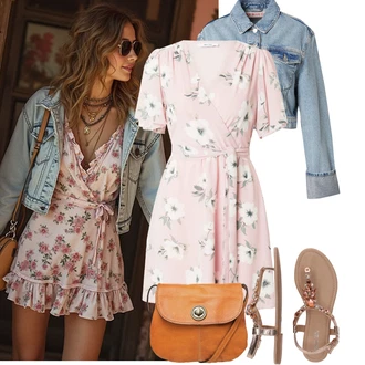 Kombinacije za bucmaste Matični ured sa Zlatni Ljetna Cipela/Pletena Sandala/Sandala sa šljokicama/Sandala s T Remenom/Sandala s Remenčićem About You "Jarní outfit"Look: 30. rođendan, Koncer, Majčin dan, Matični ured, Festival, dan na plaži, Malle