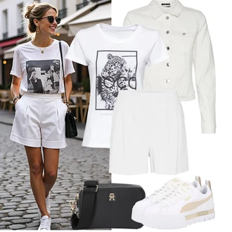 Outfit s Šedá/Bílá/Béžová Bota Nízká Teniska/Teniska na platformě Puma "Jarní outfit"