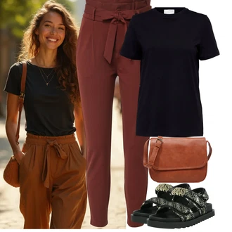 Outfit sa Crvena/Tamnocrvena/Smeđa/Vinski Crveno Hlača Velika Veličina VERO MODA "Jarní outfit"