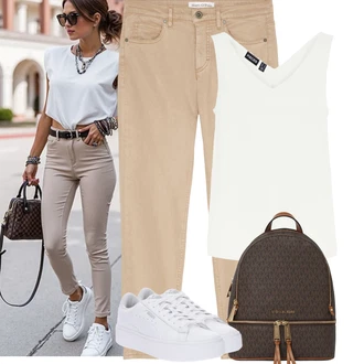 Outfit sa Kaki/Bež/Smeđa Hlače Hlača od Kepera/Ravna Hlača/Ležerna Hlača/Pamučna Hlača/Boyfriend Hlače/Hlače s 5 Džepom Marc O'Polo "Jarní outfit"
