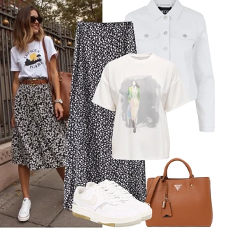 Outfit s Černá/Tmavě hnědá/Modrá/Šedá Maxi sukně/90tá Léta Sukně/Slavnostní Maxi sukně/Dlouhá Sukně/Moderní Sukně/Sukně S Květinovým Vzorem/Vintage sukně maxi/Sukně s potiskem bershka "Jarní outfit"