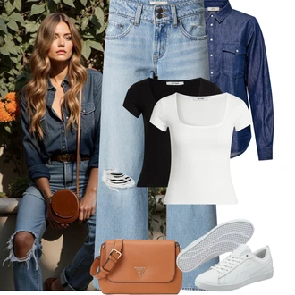 Comfort Outfit s Šedá/Krémová/Bílá Úzká Teniska/Kožené Tenisky/Nízká Teniska Puma "Jarní outfit"