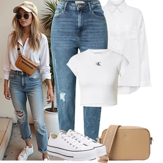 Maxi Outfit s Bílá/Zelená/Khaki/Tyrkysový Zkrácený Top/Krátký Top/Tričko s krátkým rukávem Calvin Klein "Jarní outfit"