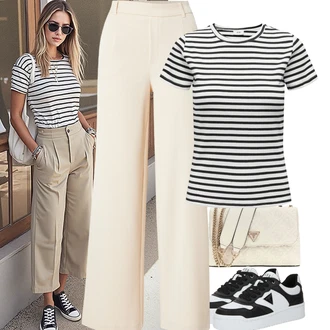 Outfit sa Tamnoplava/Crna/Bijela Majica I Top Veći Broj/Bluza Veći Broj JdY "Jarní outfit"