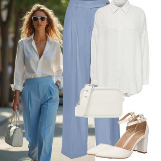 Outfit s Bílá/Krémová Letní Bota/Sandál s podpatkem/Pohodlná lodička/Boty Mary Jane/Sandál Na Širokém Podpatku/Přezková Bota/Lodička s T-páskem/Sandál Na Podpatku/Vintage Lodička About You "Jarní outfit"