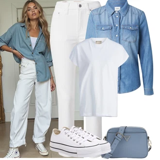 Outfit s Bílá/Krémová Jednoduchý top/Mužské běžecké boty/Neformální tričko/Fancy tričko/Funkční tričko/Dlouhá košile/Tričko nadměrné velikosti/Tričko s krátkým rukávem jjxx "Jarní outfit"
