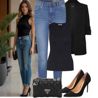 Koža Outfit sa Crna/Smeđa Udobna pumpa/Salonka Na Visoku Petu/Salonka & Visoki Pet/Elegantna Cipela/Pumpica S Visokim Prednjim Dijelom Kazar "Jarní outfit"