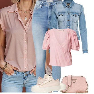 Outfit s Růžová Halenka a Tunika/Tričko & Top Móda Pro Plnoštíhlé/Halenka Móda Pro Plnoštíhlou Oasis "Jarní outfit"