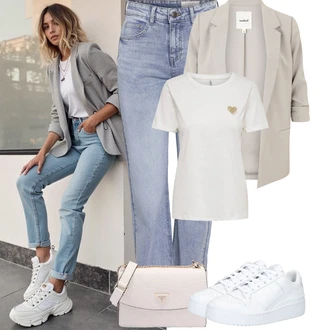 Outfit s Bílá Bota Nízká Teniska/Úzká teniska/Kožené tenisky/Teniska na platformě Adidas Originals "Jarní outfit"