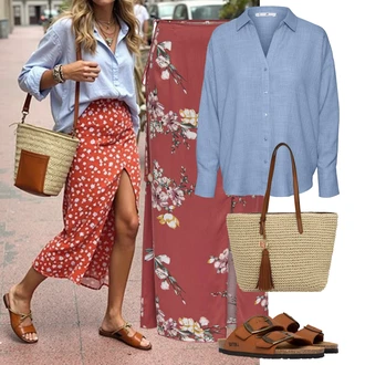Ležérní, Šik Outfit s Hnědá/Oranžová/Žlutá Římská sandála/Sandál se suchým zipem/Přezková bota/Pohodlný Sandál/Sandál Dianette/Letní Bota/Sandály na hřídeli bayton "Jarní outfit"Look: Ležérní, Cool, Nadrozměrné, Unisex, Univerzitní