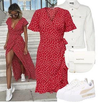 Outfit s Šedá/Bílá/Béžová Bota Nízká Teniska/Teniska na platformě Puma "Jarní outfit"