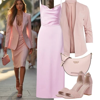 Outfit s Růžová/Fialová/Hnědá Sandály Sandál Na Podpatku/Římská sandála/Sandál S T Páskem/Sandál s podpatkem/Letní Bota/Uzavřený Sandál/Přezková bota/Sandály na hřídeli/Sandál Na Širokém Podpatku About You "Jarní outfit"
