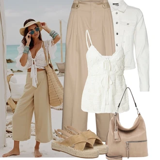 Outfit sa Bež/Smeđa/Siva Torba Za Preko Ramena/Shopper torba/Torbica/Torba za nošenje/Veliki džep Tamaris "Jarní outfit"