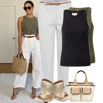 Outfit sa Siva/Kaki/Bijela Hlača Velika Veličina B.young "Jarní outfit"