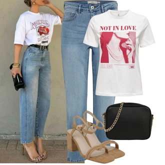 Old Money Outfit s Světle modrá/Modrá Zkrácené Džíny/Girlfriend Džíny/Boyfriend Džínové kalhoty/Navlékací Džíny/Dámské Džíny s Délkou 7/8/Capri Džíny Ichi "Jarní outfit"Look: Emo, 50. Let, 90tá léta, Klasické, Cool, Krásný, Old Money, Vintage