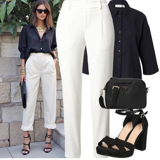 Outfit sa Bijela/Krem/Kaki Hlača Velika Veličina Object "Jarní outfit"