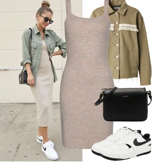 Letadlo Outfit s Bílá Teniska s dírkovaným vzorem/Nízká Teniska/Úzká teniska/Vintage teniska/Skate Bota/Kožené tenisky Nike Sportswear "Jarní outfit"