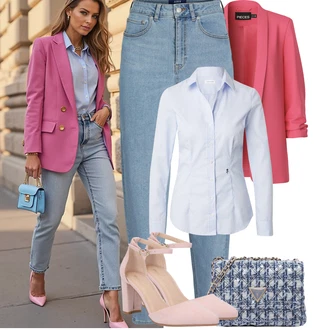 Outfit sa Svjetloplava Uska Kroj Bluza/Bluza koja se ne pegla/Poslovna Bluza Seidensticker "Jarní outfit"
