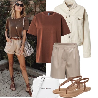 Dlouhý rukáv Outfit s Bílá/Šedá/Krémová Pásková taška/Taška/Klasická Taška Přes Rameno/Dopisová peněženka/Malá Taška/Taška na telefon/Brašna/Sportovní Taška Přes Rameno Tommy Jeans "Jarní outfit"