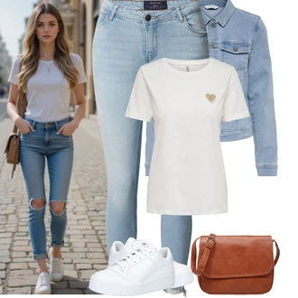 Outfit s Světle modrá/Modrá Krátké Džínové Bundičky/Džínové Bund Only "Jarní outfit"