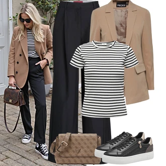 Outfit s Černá/Béžová Bota Teniska se Třpytkami/Úzká teniska/Kožené tenisky/Teniska s dírkovaným vzorem/Nízká Teniska/Tenisky s Bočním Zipem/Teniska na platformě Tamaris "Jarní outfit"