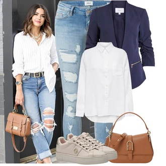 Kombinacije za bucmaste Matični ured sa Tamnoplava/Svjetloplava Nekategorizirano Vila "Jarní outfit"Look: Škola, Koncer, Korporativna zabava, Matični ured
