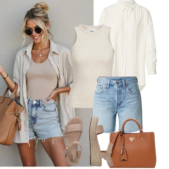 Outfity pro jaro Ležérní s Hnědá/Béžová Sandál Dianette/Římská sandála/Sandál S T Páskem/Rybářská sandála/Sandál se suchým zipem About You "Jarní outfit"Look: Ležérní, Klasické, Kovbojka, Duckfeet, Premium, Chytrý příležitostný, Western
