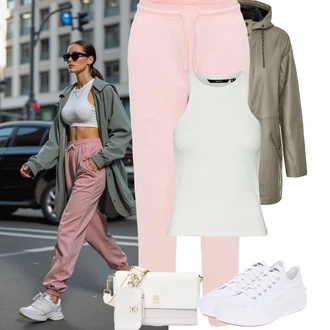Outfit sa Bijela/Krem/Siva/Kaki/Svjetlozelena/Srebro Majica I Top Veći Broj/Bluza Veći Broj VERO MODA "Jarní outfit"