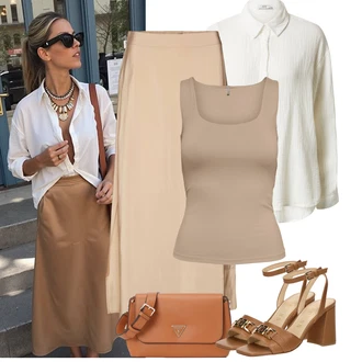 Outfit s Béžová/Hnědá/Khaki Dlouhá Sukně/Maxi sukně/Sukně Pro Matriku/Sukně do Délky Lýtka/Vázací Sukně/Unisex Sukně/Křesťanská Sukně/Vintage sukně maxi/Moderní Sukně/Zavinovací Sukně VERO MODA "Jarní outfit"
