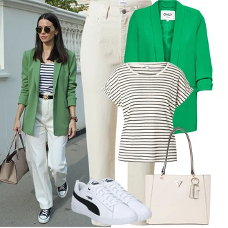 Outfit s Bílá Skate Bota/Kožené tenisky/Úzká teniska/Nízká Teniska Puma "Jarní outfit"