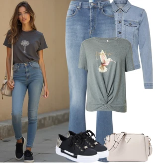 Koncer Outfit sa Plava/Svjetloplava Kaput/Bluza Veći Broj Only, Svjetlosiva/Siva/Zeleno Majica I Top Veći Broj/Bluza Veći Broj/Majica i top Only, Smeđa/Crna Niska Tenisica/Tenisice s patentnim zatvaračem sa strane/cipela na vezanje/neformalna cipela/Platnena tenisica/Kožna tenisica/Ljetna tenisica/Tanka tenisica Rieker "Jarní outfit"Look: Škola, Koncer, dan na plaži, Brvnare, Majčin dan, Vjenčanje