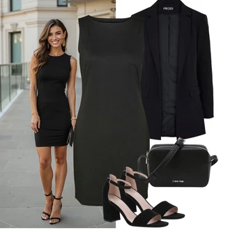 Vysoké Podpatky Outfit s Černá/Béžová Sandál Na Podpatku/Přezková bota/Podpatek na klínku/Platform Sandal/Sandály na hřídeli/Semiortopedická bota About You "Jarní outfit"