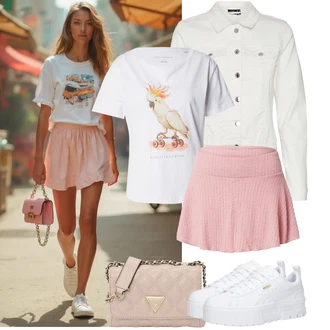 Outfit s Šedá/Bílá Bota Teniska na platformě/Nízká Teniska Puma "Jarní outfit"