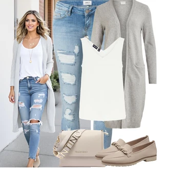 Outfit sa Svjetloplava/Plava Kožna Jakna/Kožne jakne/Traperica Niskog Struka/Čizma do Gležnja/Traperice s Rupom/Push-up Traperice/Traperice s Prorezom Only "Jarní outfit"