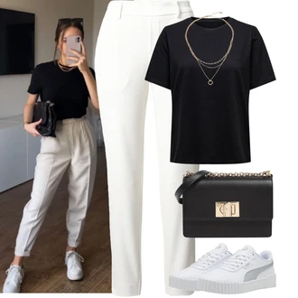 Outfit sa Bijela/Krem/Kaki Hlača Velika Veličina Object "Jarní outfit"