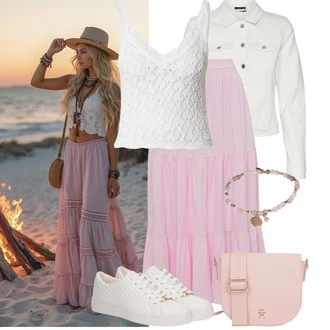 Outfity se stylem Disko s Zlatý/Žlutá Kruhová/Visací/Přívěsek do ucha About You "Jarní outfit"Look: Styl, Šik, Krásný, Elegantní, Slavnostní, Romantický, Burleska, Disko, Unisex, Retro, 80tá léta