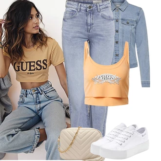 Letadlo Outfit s Šedá/Bílá/Stříbrný/Fialová Plátěná teniska/Kožené tenisky/Nízká Teniska/Teniska na platformě/Úzká teniska/Letní tenisky Lascana "Jarní outfit"