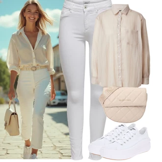 Outfit s Bílá/Krémová Bota Teniska na platformě/Plátěná teniska/Nízká Teniska Converse "Jarní outfit"