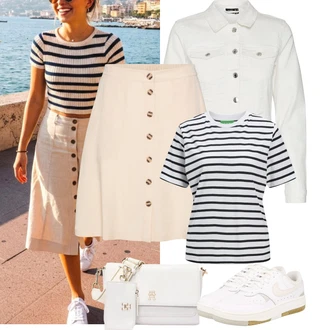 Outfit s Bílá/Béžová/Krémová/Khaki/Modrá Vintage Teniska/Letní Tenisky/Nízká Teniska/Teniska s dírkovaným vzorem/Úzká Teniska/Skate Bota/Kožené Tenisky Nike Sportswear "Jarní outfit"