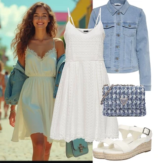 Outfit s Šedá/Bílá/Krémová Letní Šaty/Žerzejové Šaty/Šaty Na Ramínko/Skater šaty/Pletené Šaty/Šaty Do Áčka/Šaty na tenké ramínko/Šaty Ze Síťoviny/Sportovní Šaty Only "Jarní outfit"