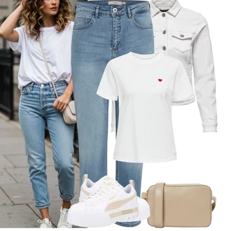Outfit s Šedá/Bílá/Béžová Nízká Teniska/Teniska na platformě Puma "Jarní outfit"