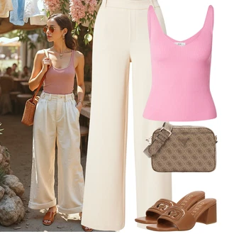 Koncer Outfit sa Smeđa/Bež/Kaki/Siva Torba Za Preko Ramena/Torba za rame/Muška torba/Torba za pisma/Torbica/Torba preko ramena/Torba za nošenje/Pojasna torbica/Mala Torbica Guess "Jarní outfit"Look: Malle, Koncer, Majčin dan