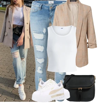 Outfit s Šedá/Bílá/Béžová Nízká Teniska/Teniska na platformě Puma "Jarní outfit"