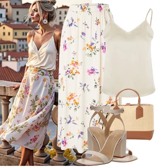 Outfit sa Kaki/Bež/Smeđa/Bijela Bluza i Tunika/Bluza Veći Broj Urban Classics "Jarní outfit"