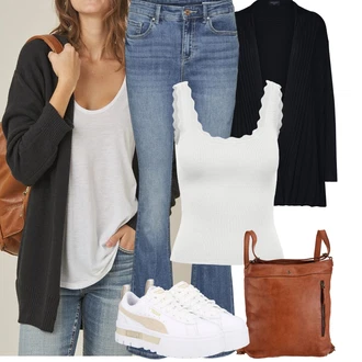 Outfit s Šedá/Bílá/Béžová Nízká Teniska/Teniska na platformě Puma "Jarní outfit"