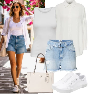 Outfit s Bílá Bota Nízká Teniska/Úzká teniska/Nazouvací teniska/Letní tenisky Lascana "Jarní outfit"