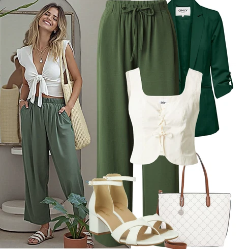 Kombinace Tmavě Zelená/Khaki/Zelená Široká Kalhoty Baggy Kalhoty/Plážová Kalhoty/Mušelínové kalhoty/Palazzo Kalhoty/Paperbag Kalhoty/Plisovaná Kalhoty/Plisovaná kalhoty/Relaxační kalhoty/Slinky Kalhoty/Navlékací Kalhoty/Tradiční Kalhoty About You