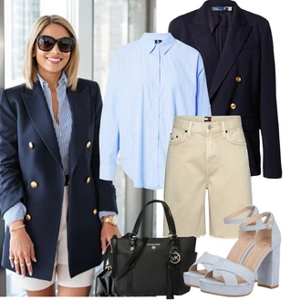 Outfit sa Svjetloplava/Plava cipela s remenom/Ljetna Cipela/Sandala s petom/Sandala na Petu/Salonka & Visoki Pet/sandala s platformom/Sandalice s blok petom About You "Jarní outfit"