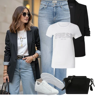 Outfit sa Bijela/Siva/Krem Tanka Tenisica/Niska Tenisica/Kožna Tenisica Puma "Jarní outfit"